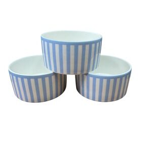 Roundhouse Sicily Stripe Blue White Set of 3 Ramekins Bowls Ceramic Kitchenware